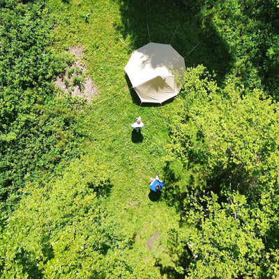 Drone shot of a bell tent